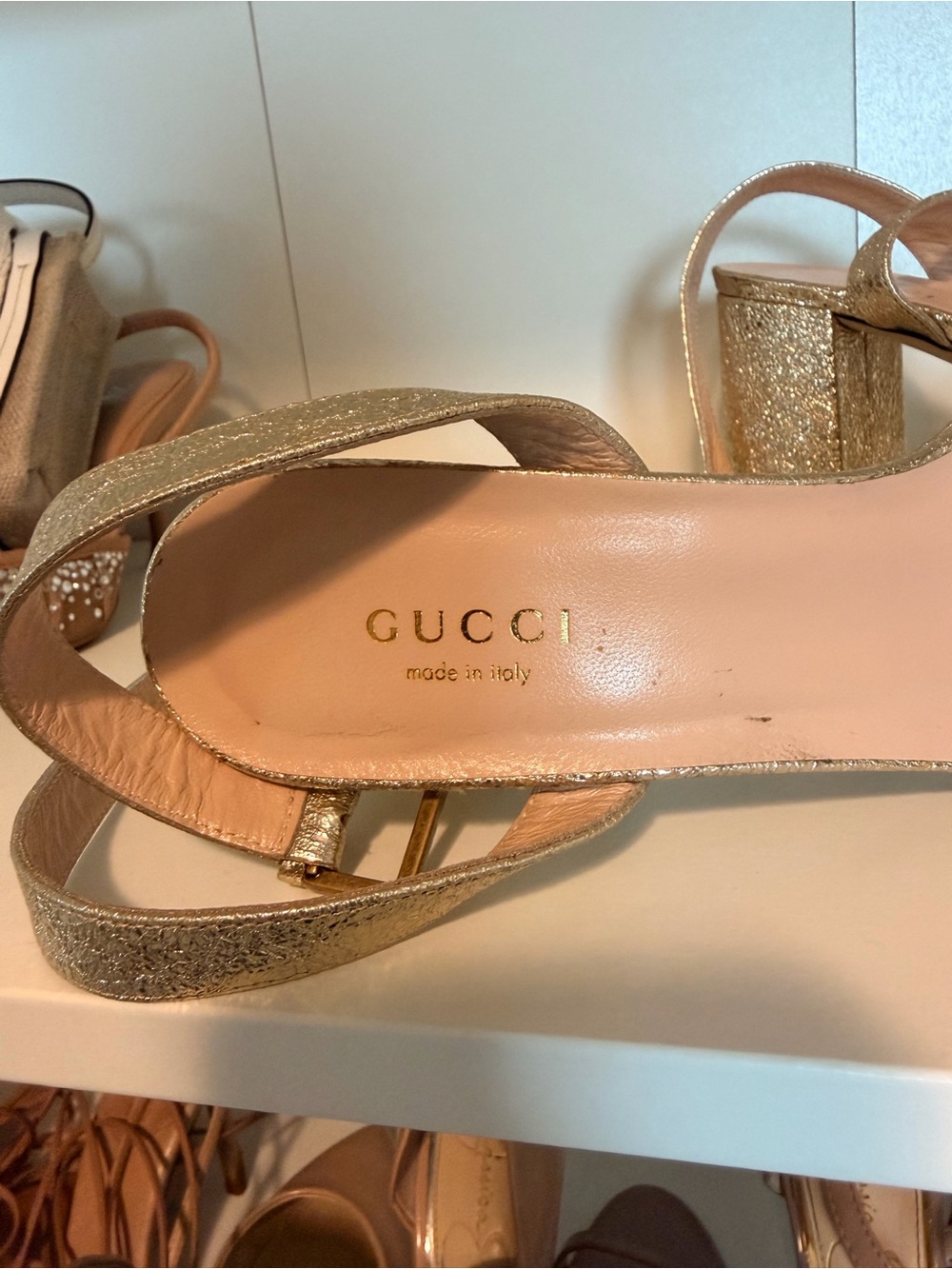 Gucci Metallic Gold Glitter Platform Sandals with Double G, make an offer :) - Picture 7 of 7